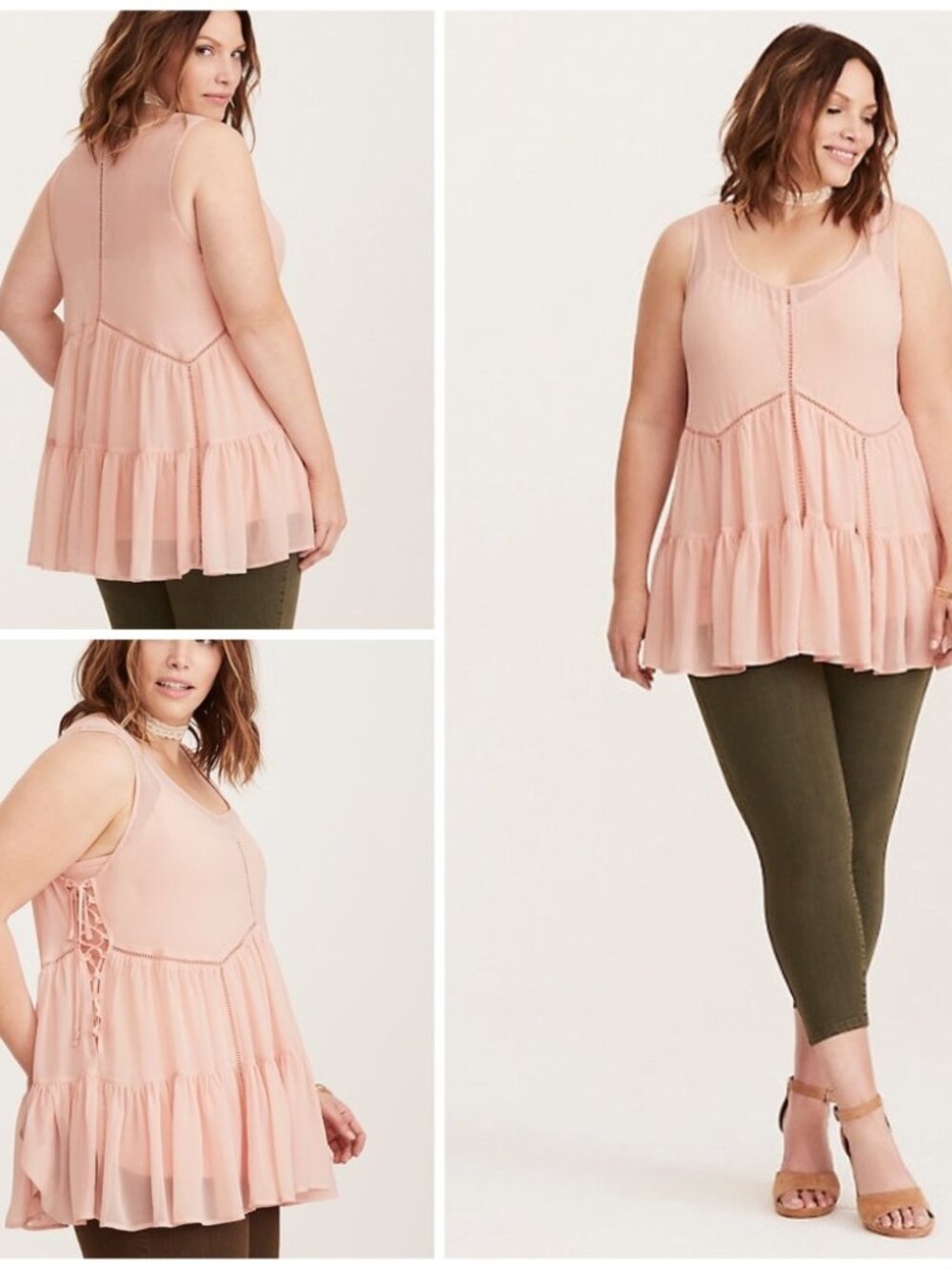 Torrid Chiffon Lace Up Side Tiered Tank Top Peach Blush Size 2
